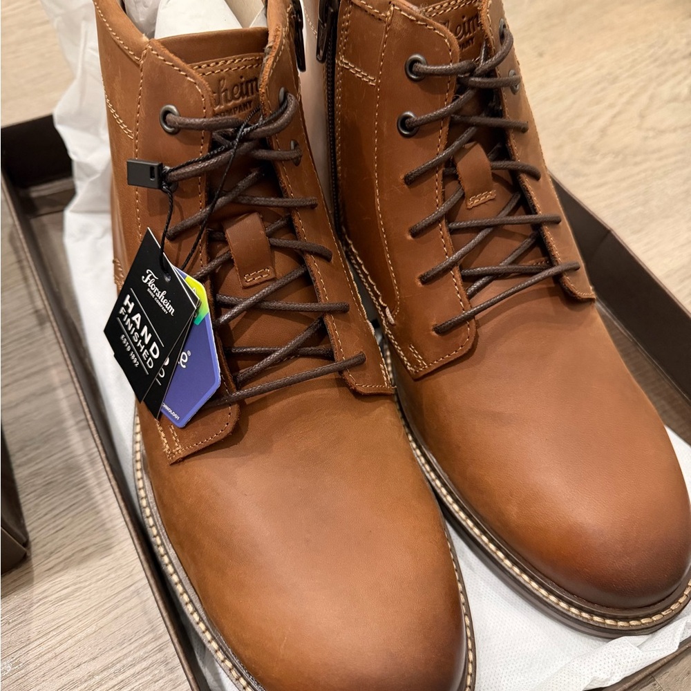 Florsheim Tan Leather Lace-Up Boots
